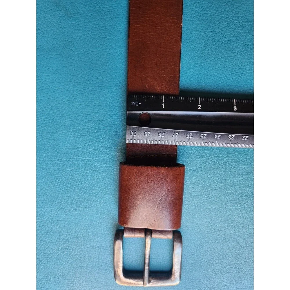 Men's Brown Genuine Leather Casual Dress Belt w/ Silver Tone Buckle 28-32 32in S